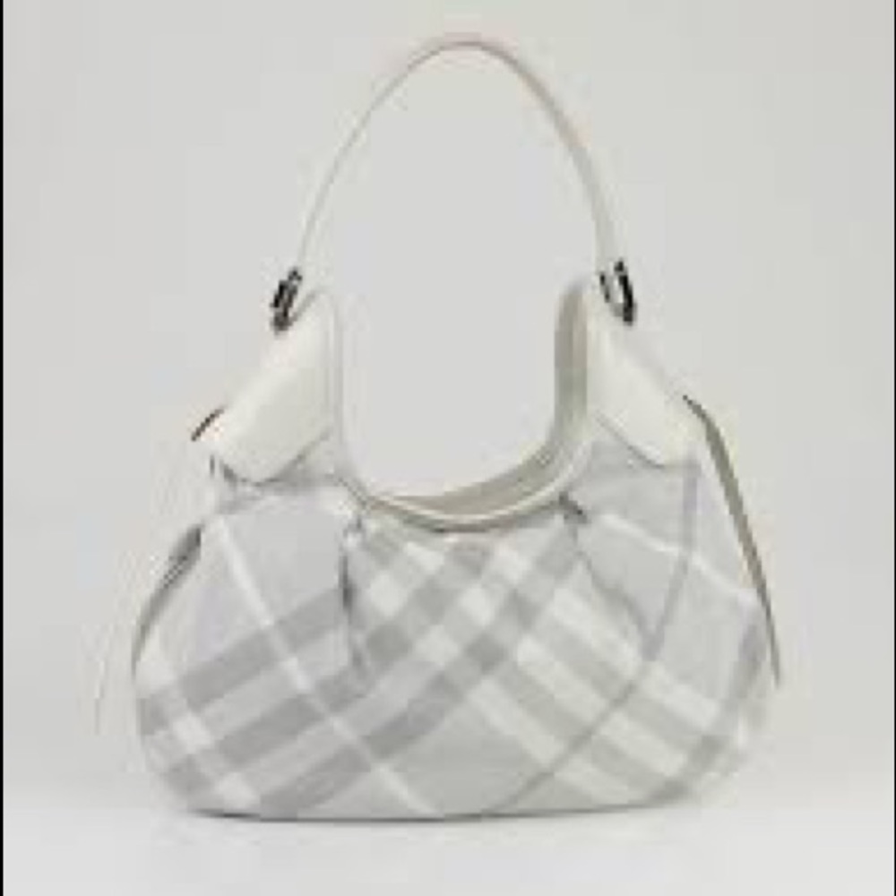 Burberry Ivory Beat Check Canvas Hobo Bag